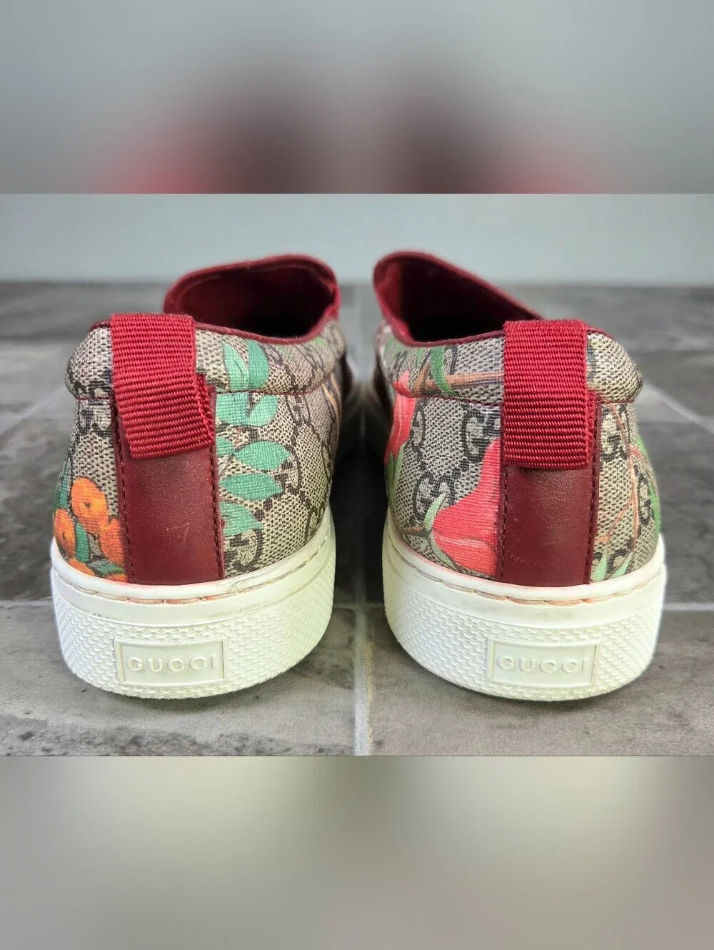 GUCCI GG SUPREME TIAN BIRD PRINT SLIP ON SNEAKERS.
